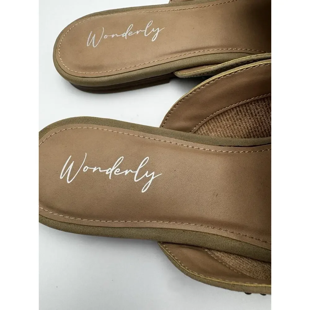 Wonderly Women’s Beige Faux Suede Studded Pointed Toe Mule Flats Size 11
